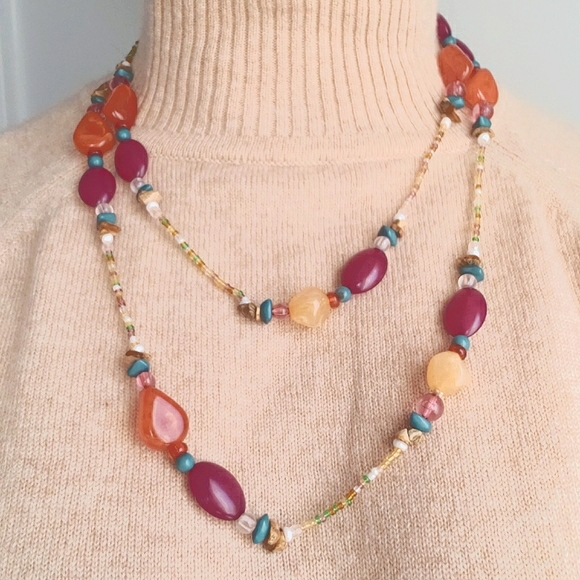 Long Multi-colour Beaded Necklace - Picture 1 of 6